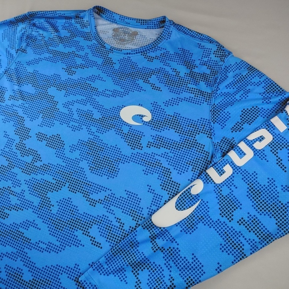 Costa Fishing Shirt Mens Large Tech Dot Matrix Performance Blue UPF 50
